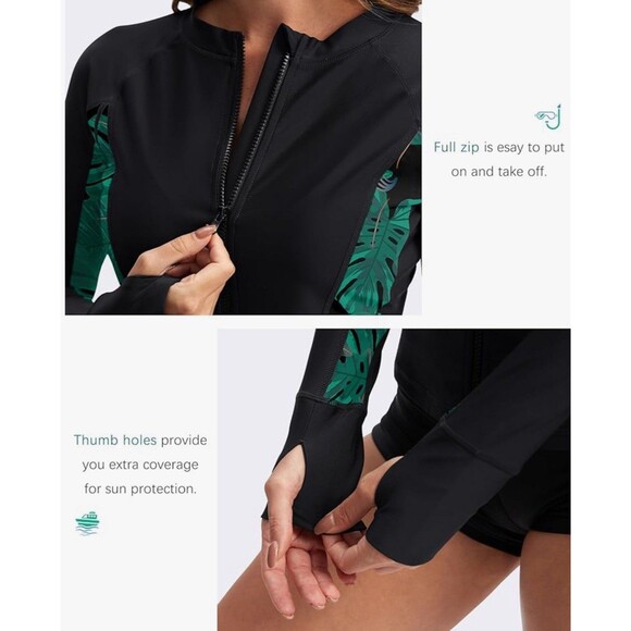 SANTINY Women's Rash Guard Zipper Pockets UPF50+ Zip Front Size Medium NWT's. - Picture 5 of 7